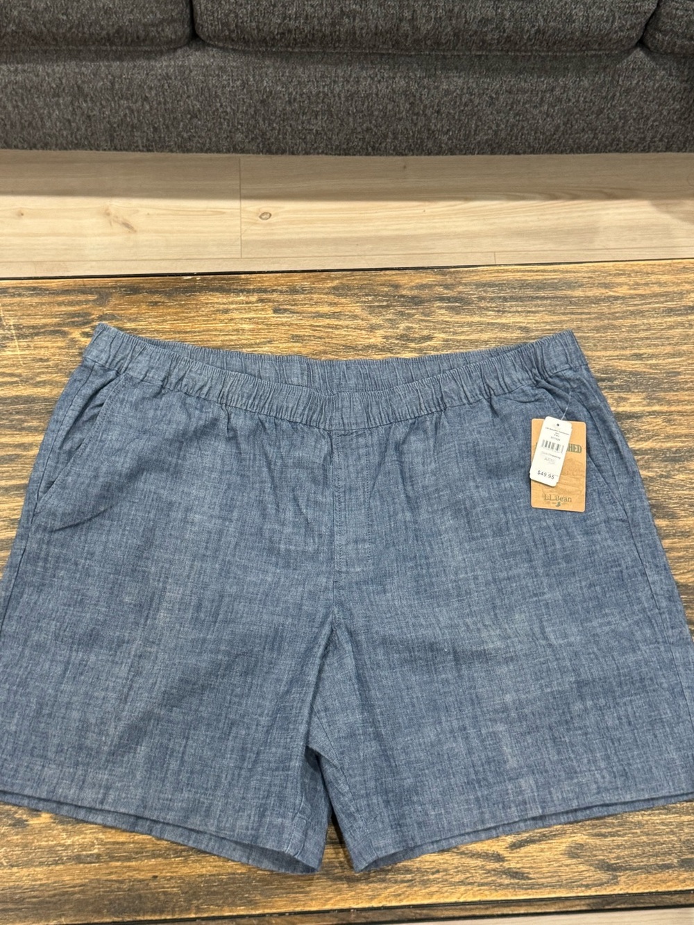 L.L.Bean Men’s Chambray Pull On Shorts XXXL NWT Elastic Waist Blue